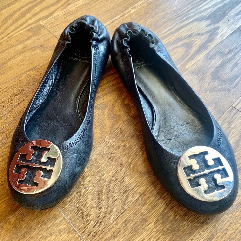 TORY BURCH WOMENS BLACK REVA BALLET FLATS Size 8.5